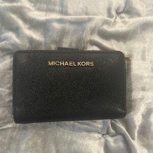 Michael Kors Black Leather Wallet with Gold Accents